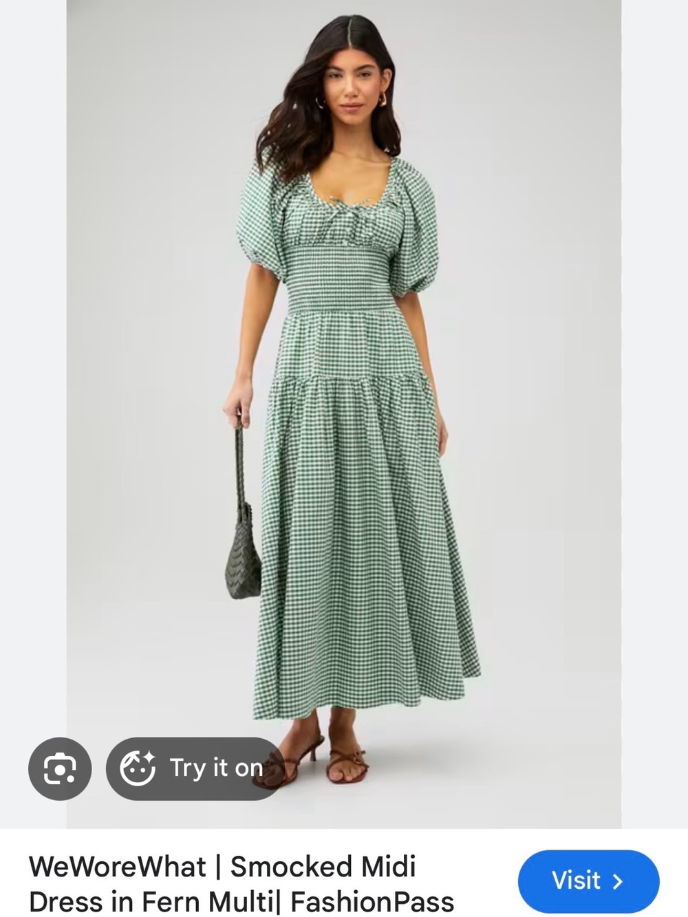 WeWoreWhat Fern Green Gingham Smocked Midi Dress